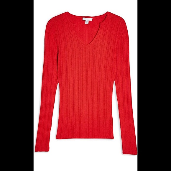 NWT Topshop Split Neck Ribbed Sweater - Red - Picture 4 of 7
